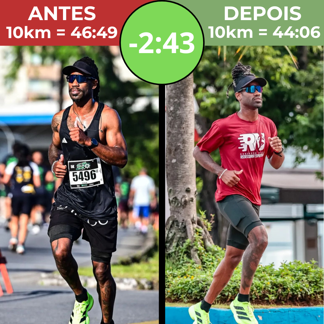 Resultado de aluno: melhora de dois minutos e quarenta e três segundos nos 10 quilômetros